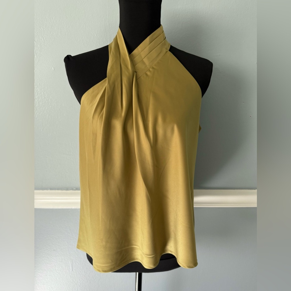 SHEIN Olive Halter Pleated Neck Camisole
